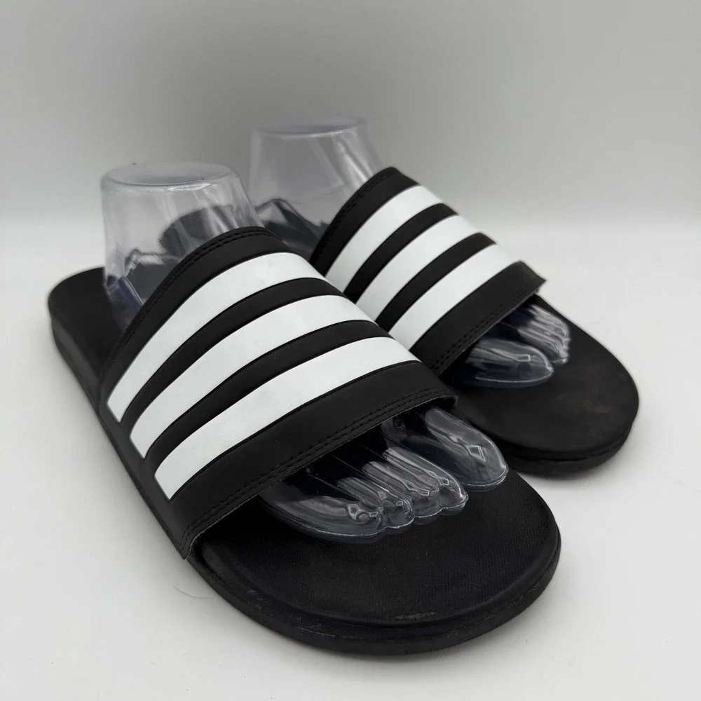 Men's Adidas Adilette Comfort Black White Casual Athletic Slip-On Slides Size 12